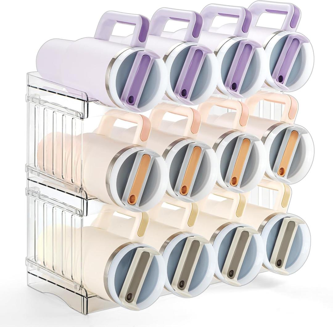 Larger Water Bottle Holder for Stanley Quencher H2.0 Tumbler with Handle, Cabinet Organizer for Stanley Cup Accessories, Kitchen Organizers and Storage for Tumbler Mug Cup Gifts (Larger-12-bottle)