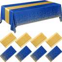 Breling 8 Pack Navy Blue and Gold Disposable Plastic Tablecloths and Satin Table Runner Set, 54 x 108 Inch Tablecloth, 12 x 108 Inch Table Runners for Wedding Graduation Birthday Baby Shower New Year