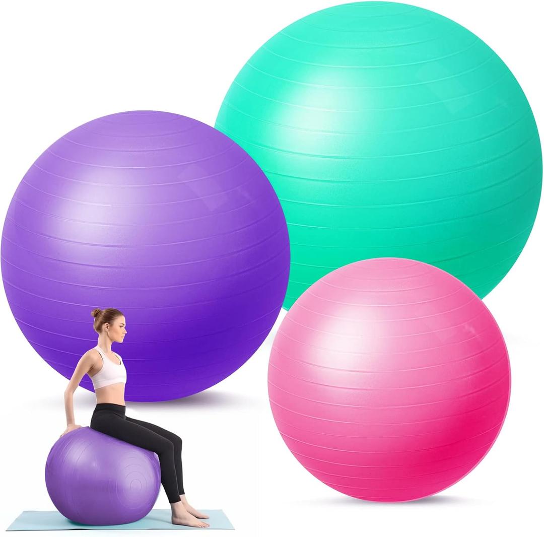 Honoson 3 Pcs Exercise Yoga Ball Large Pregnancy Fitness Ball Chair Multiple Sizes for Office Home Labor Gym Birth Balance, 55/65/75cm