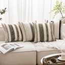 ANRODUO Pack of 2 Boho Decorative Throw Pillow Covers 20x20 Farmhouse Cushion Case Striped Chenille Pillow Cases Square Pillow Covers Accent Neutral Pillowcase for Sofa Couch Bed, Black-White Stripe 2