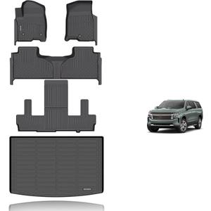 KELCSEECS Floor Mats & Cargo Liner Custom for 2021-2026 Chevrolet Suburban/GMC Yukon XL 7 Seats with 2nd Bucket Seats All Weather Protection TPE Liners Full Set Chevy Suburban Accessories Black