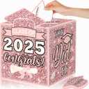 Pink Graduation Card Box 2025 Graduation Party Decorations Rose Gold Congrats Grad Card Box with 48 PCS Advice Cards Class of 2025 Grad Party Supplies