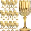 7OZ Plastic Wine Glasses, Reusable Vintage Goblets Unbreakable Drinking Glasses Crystal Water Cups Champagne for Wedding, Parties (24, Gold)