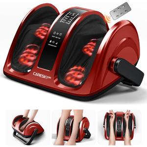 FSA HSA Eligible Foot Massager with Heat, 3-Heating Shiatsu Foot Massager for Circulation and Pain Relief, Deep Kneading Rolling for Calf-Leg-Arm Relaxation, Plantar Fasciitis, Neuropathy (Red)