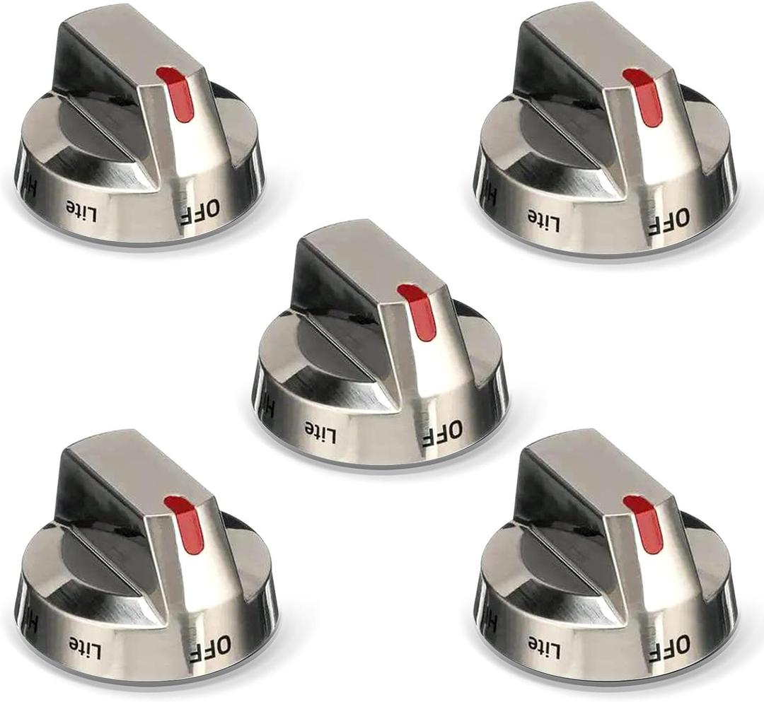 DG64-00473A Upgraded Stove Knob Oven Knobs Replacement Compatible with Samsung Gas Range Oven Stove Part NX58H5600SS NX58H5650WS NX58K7850SS - Top Burner Control Dial Perilla Great Steel 5 Pack