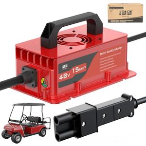 10L0L 15 Amp 48 Volt Golf Cart Battery Charger for Yamaha G19/G22 (1996-2002/2003-2007) Carts 16 FT Cord with Trickle Charge, IP67 Waterproof 2-pin Plug for Lead-Acid Battery (Red)