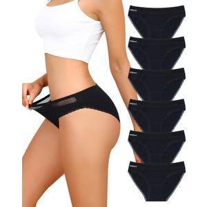 LEVAO Womens Underwear Cotton Bikini Panties Lace Cut Out Stretch Cheeky Ladies Briefs 6 Pack S-XL