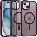 for iPhone 15 Case [Compatible with MagSafe] [Military-Grade Drop Protection] [Anti-Fingerprint] [Anti-Scratch] Slim Silky-Soft Touch Translucent Matte Case 6.1 inch, Burgundy