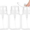 Layhit 3 Pack 6.8 oz (200ml) Push Down Lockable Pump Dispenser Bottle with Stickers, Alcohol Push Down Empty Refillable Container for Nail Polish Remover, Alcohol & Makeup Remover (Clear Top Cap)