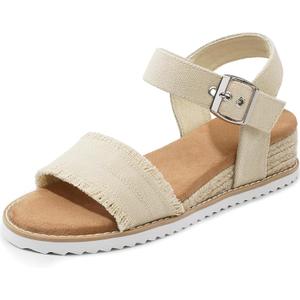 Dodow Womens Espadrilles Wedge Sandals Closed Toe Mid Heel Ankle Strap Dress Sandals (10, Apricot)