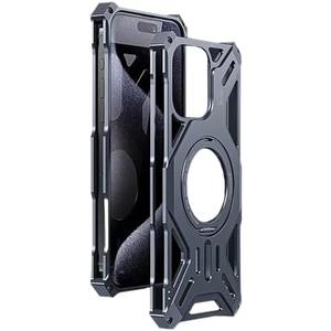 HUHUCASE Magnetic Holder Metal Phone Case for iPhone 13 14 15 16 17 Pro Max Plus Hollow Luxury Aluminum Alloy Phone Protective Case (Gray,iphone16promax)