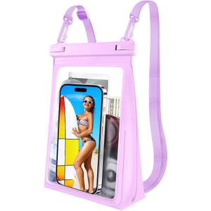 Large Floating Waterproof Phone Pouch, Cell Phone Dry Bag for iPhone 16 15 14 13 Pro Max Galaxy Google All Phones, IPX8 Waterproof Bag for Beach Vacation Purple