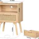 Lerliuo Rattan Nightstand with Charging Station, Boho Side Table with Drawer Open Shelf, Cane Accent Bedside End Table for Bedroom, Dorm and Small Spaces (1 pack, Natural)