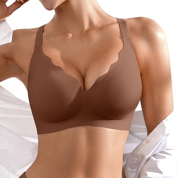 Seamless Wireless Bra for Women with Support - No Underwire Full Coverage Push Up Comfort Bras(Coffee,S)