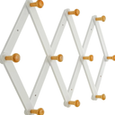 Dseap Expandable Coat Rack (Larger Version) - 24” High, Anti-Slip, Ultra Heavy Duty Wooden Accordian Wall Hanger with 10 Study Peg Hooks for Clothing Hats Jackets Bags, White & Natural