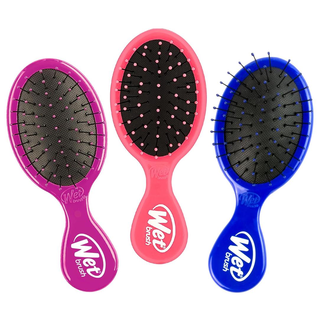 Wet Brush Squirt Detangling Brush, 3 Ct, Pink, Purple & Blue, Mini Detangler, No Tangle Ultra-Soft IntelliFlex Bristles, Wet & Dry Styling Hairbrush for Women & Men, All Hair Types