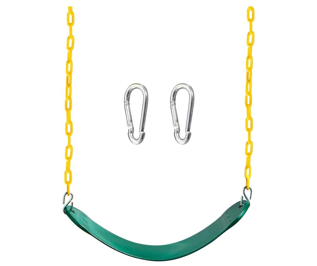 TURFEE Heavy Duty Swing Seat Green Color with 66” Chain, Swing Set Accessories Replacement with Snap Hooks for Kids Outdoor Play Playground