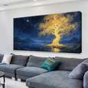 Suconvng Canvas Wall Art Decor Painting Gold Tree Plants Abstract Wall Decor Botanical Modern Wall Art Print Paintings Decorations Artwork Pictures For Bedroom Home Office Artwork 20" × 40"