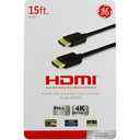 GE 15ft 4K HDMI 2.0 Cable with Ethernet, Gold-Plated Connectors, Black, 33576