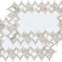 White Linen Placemats 14x20 Set of 2, Neutral Earth Tones Beige Lace Coffee Table Topper Dresser Scarf Place Mats (Set of 2, White)