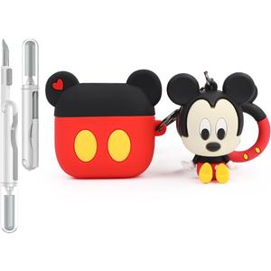 Case for AirPods 4th Generation Wireless Earbuds (2024) with Doll and Carabiner, Silicone Charging Protective Cover with Cartoon Skin Design for AirPods 4 (MIC)