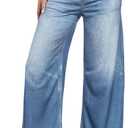 Wide Leg Jeans for Women Trendy Terry Look Like Denim High Wisted Stretchy Loose Baggy Denim Pants with Pockets (Large, Zipper Blue)