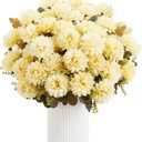 18 Heads Cream White Artificial Chrysanthemum Flowers Fake Mums White Kiku Ball Flowers Bouquet Silk Chrysanthemums for Indoor Outdoor Table Centerpiece Vase Wedding Decoration, 2 Pcs