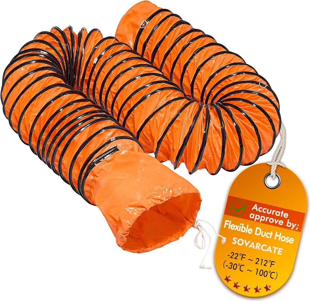 Flexible Duct Hose 8 Inch 25 Feet PVC Ducting Hose Flame Retardant with Adjustable Rope and D-Ring for Utility Blower Exhaust Fan