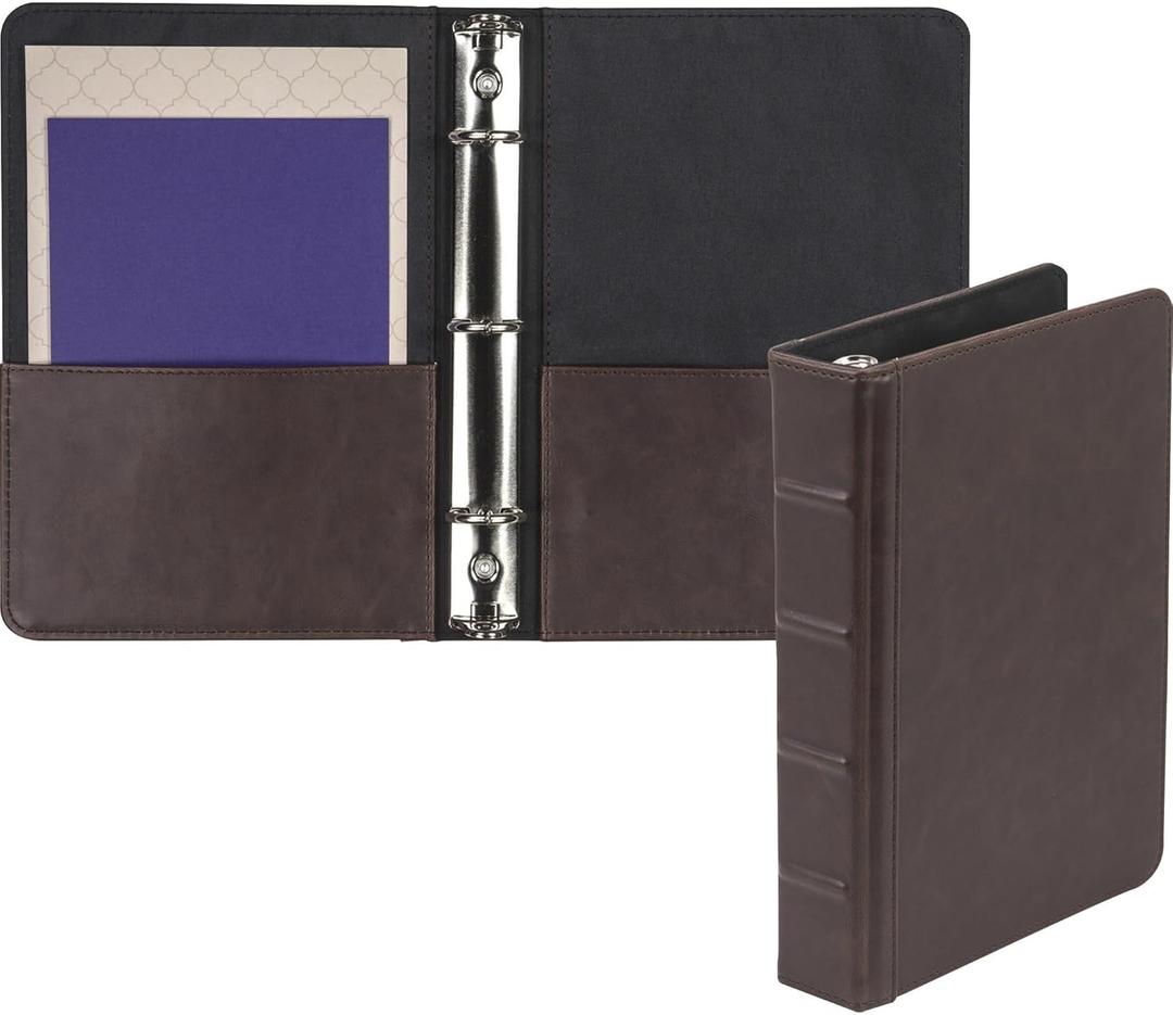 Samsill Vintage Leather Mini 3 Ring Binder 1 Inch Round Ring (Holds 200 Sheets), 5.5 x 8.5 Inch Documents, Professional Organizer, Planner, Notebook, Brown