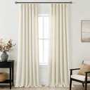 108 inch Long Pinch Pleated Linen Curtains 2 Panels Set for Living Room Sliding Door Warm Beige Light Filtering Semi Sheer Window Curtain Rustic Farmhouse 108 Inch Pinch Pleat Drapes with Hooks Rings