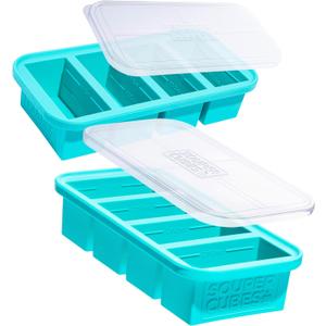 Souper Cubes 1 Cup Silicone Freezer Molds - Soup Cubes Perfect for Freezing Broth, Rice, Leftovers and More - Silicone Freezer Trays with Lids for Meal Prep - Aqua - 2-Pack