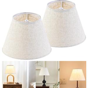 GO&SO 2Pc Beige Lamp Shade, 5.5'' Top x 10'' Bottom x 7.2'' Height, Small Barrel Lampshade for Table Lamp & Floor Light, Handcrafted Natural Linen, Spider Fitting