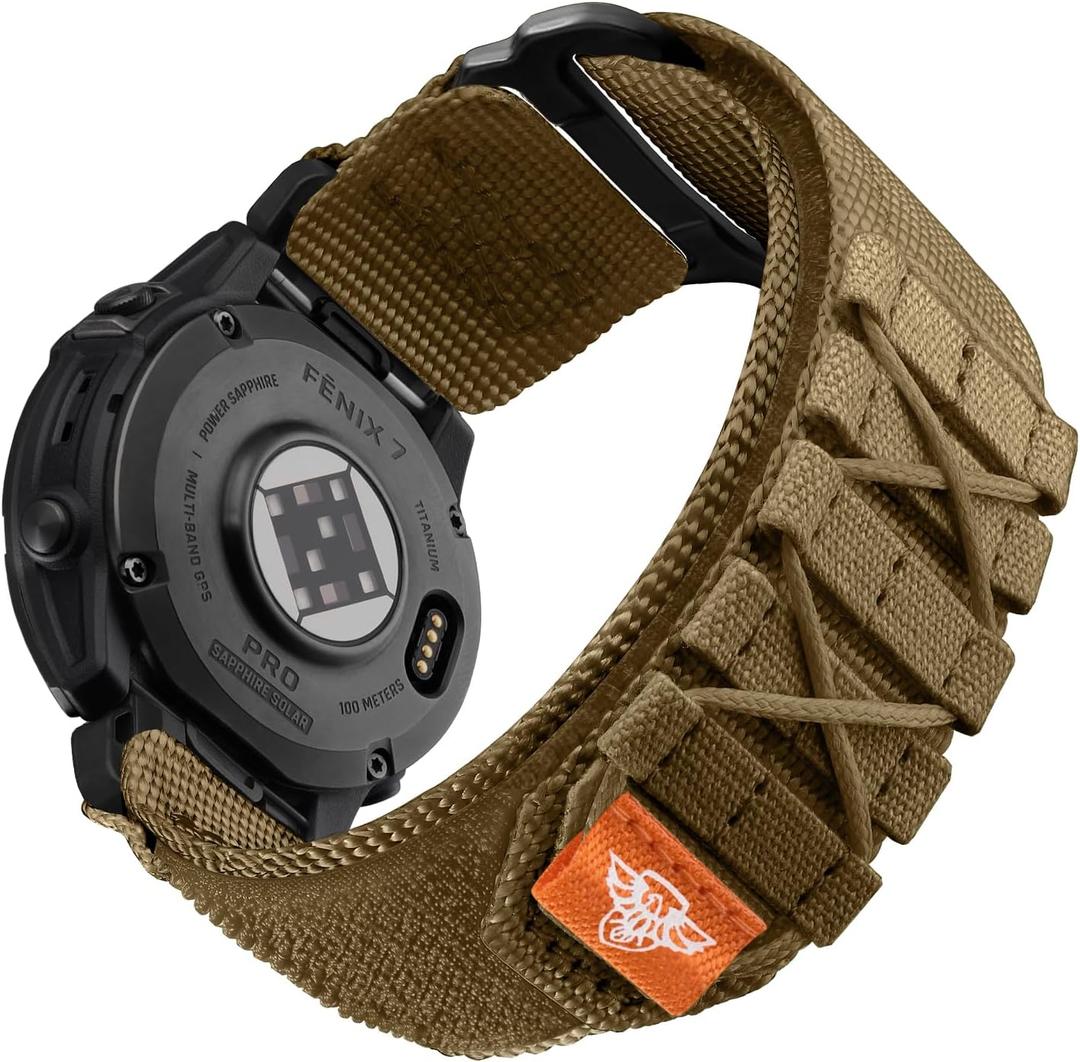 Bandletic Compatible with Garmin Instinct Watch Bands, Rugged Tactical Nylon for Fenix 8 47mm/7/6 Pro/5 Plus, Quick Fit 22mm Strap Fit for Forerunner 965/955/945/Approach S70/S62/S60/Epix 2 Pro/Quatix (Tan)