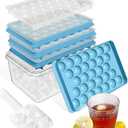 Ice Cube Trays with Lid and Bin, 3 Pack Ice Ball Maker Mold for Freezer Round Ice Molds with Container Mini Circle Ice Cube Tray for Drinks, Coffee, Whiskey, Cocktail, BPA Free (Lake Blue)