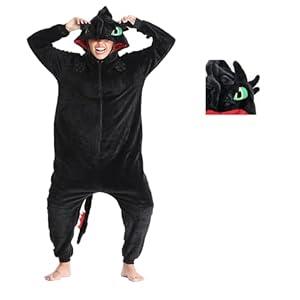 Bulex Toothless Pajamas with Shoes Animal Dragon Train Flannel Costume Winter Plush Onesie PJS Cosplay for family Woman Adult(NO Shoes)