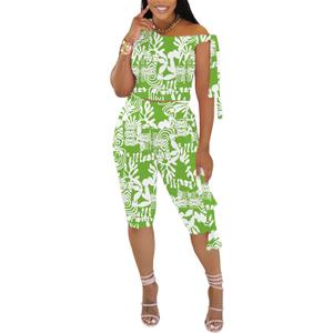 Two Piece Sets for Women Summer Outfits Off The Shoulder Tops Pants Sets Sexy Jumpsuits Vacation Outfits Matching Sets (Tropical), XL