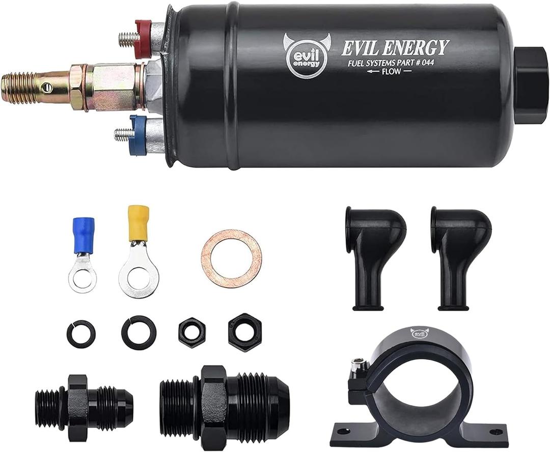 EVIL ENERGY External Inline Fuel Pump Electric 300LPH High Flow 12V with 60MM Bracket Clamp Black