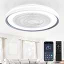 XuanDe 20" Ceiling Fans with Lights and Remote, Flush Mount Low Profile Ceiling Fan with Light, Dimming Bladeless Ceiling Fan for Bedroom, Quiet DC Motor, 6 Wind Speed,3 Colors 3000K-6500K, 2925LM