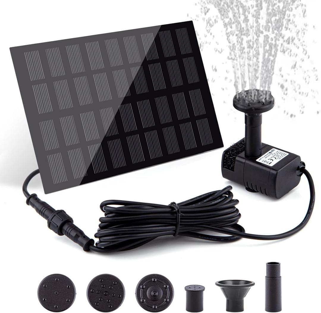 Solar Fountain Pump for Bird Bath, with Separate Solar Panel, 2 W Upgraded Solar Water Pump with 3 M Long Cable & 4 Nozzles for Bird Bath, Outdoor Pond, Patio Garden and Fish Tank (Black)