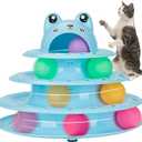 Gefryco Cat Toys 4-Tier Roller Track, Turntable Cat Tower Toy with Colorful Chase Balls, Multi-Level Interactive Cat Toys for Bored Indoor Adult Cats, Fun Puzzle Kitten Exercise Toys Self Play (Blue)