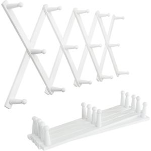 SKOLOO Hat Rack for Wall with 14 Hooks, Pack of 2, Solid Wooden, Modern, Expandable Coat Rack Wall Mount for Coats, Hats, Bags, Baseball Caps, White