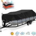 Solim Trailerable 1200D PU Heavy Duty Pontoon Boat Cover, 22-24ft Waterproof Marine Grade Oxford UV Resistant Polyester Canvas Cover, Boat Cover for Pontoon with Adjustable 18 Tie Down Straps, Black (22'-24' Long (Beam Width Up to 8.5FT))