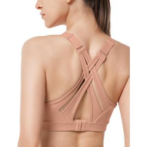 Yvette Sports Bra High Impact Adjustable Criss Cross Back, Full Support for Large Bust No Bounce (Dark Pink) L