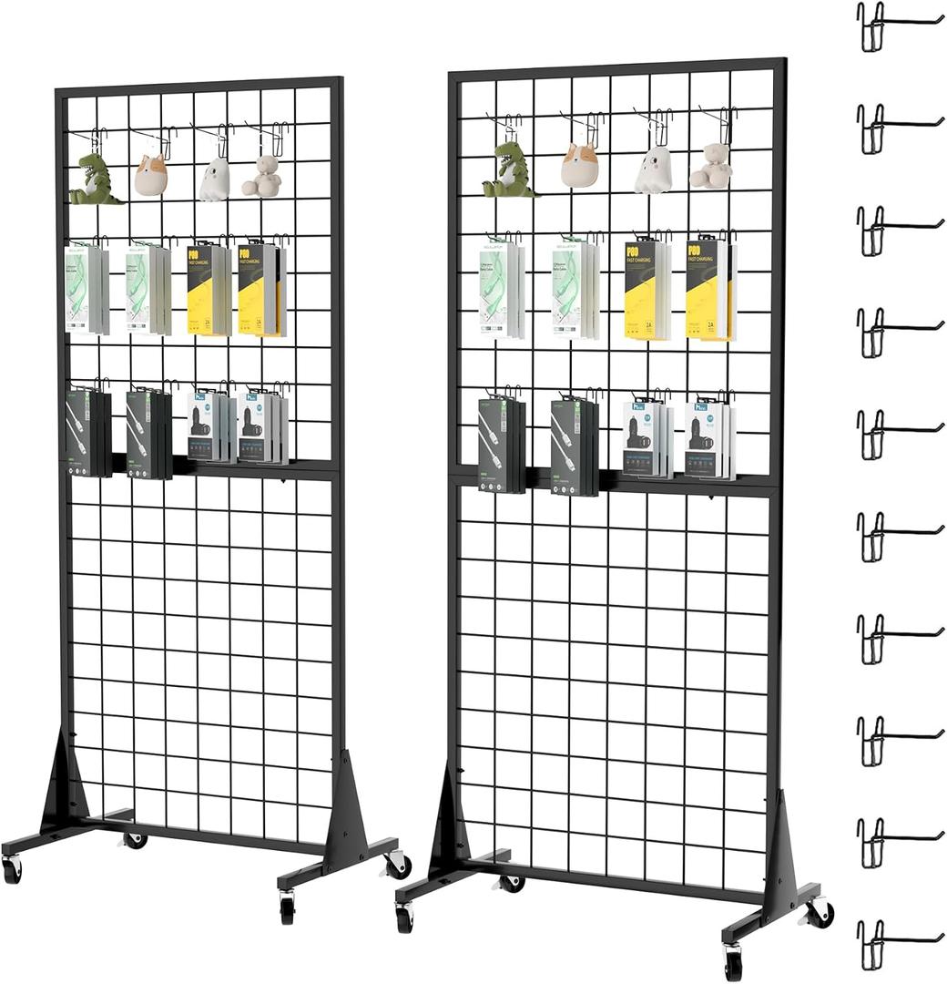 2-Pack 2'x5.5' Ft Gridwall Panel Display Stands 2'x5.5' Ft, Heavy Duty Floor Standing Retail Display Rack with Triangle Base for Retail Art Show