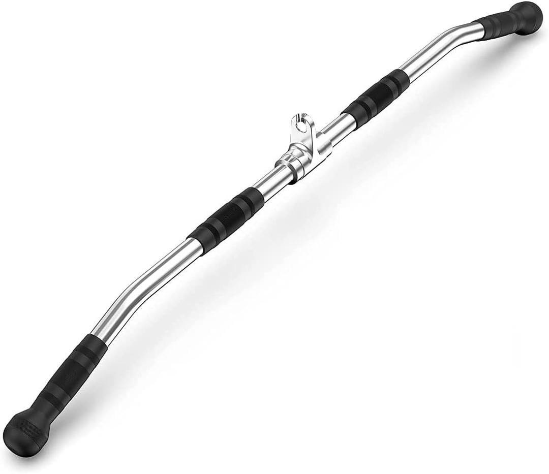 LAT Bar Cable Attachment with Rubber Handgrips, Deluxe Heavy Duty Solid Curl Bar Revolving Hanger Home Gym Cable Attachments, 35.5"