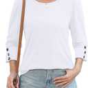 OFEEFAN Womens Tops 3/4 Sleeve with Buttons Dressy Casual Blouses Summer Outfits Beach Vacation Plus Size Spring Clothes M