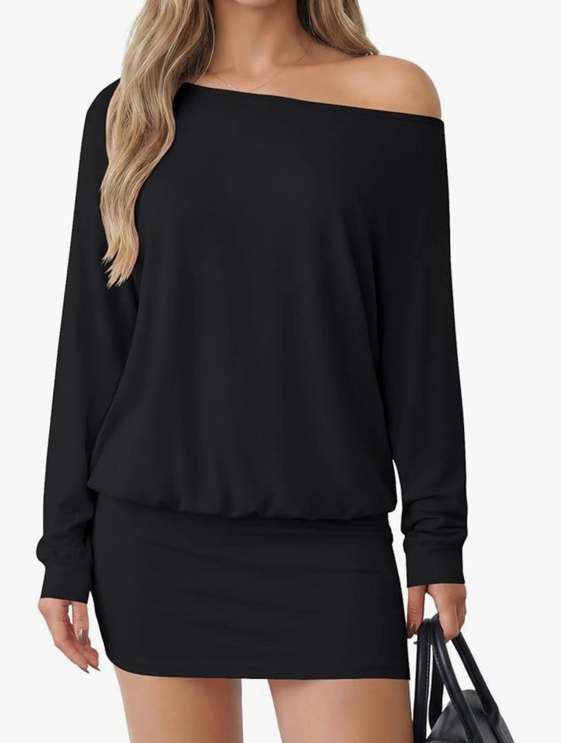 Women's One Shoulder Long Sleeve Ruched Bodycon Elegant Mini Dress M