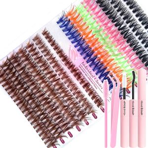 5 x Brown Lash Clusters Kit, 10-16mm Natural Colored Lashes Clusters, Includes Pink Blue Green Orange Black Wispy Clusters for DIY Eyelash Extensions, Rainbow Lash Set