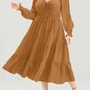 Eytino Plus Size Dress for Women Sweetheart Neck Long Sleeve Ruffle Long Maxi Dresses,2X Khaki