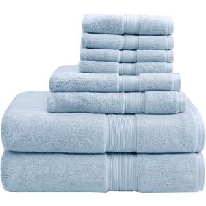 Madison Park 800GSM 100% Cotton Luxurious Bath Towel Set, Multi-Sizes, Light Blue 8 Count